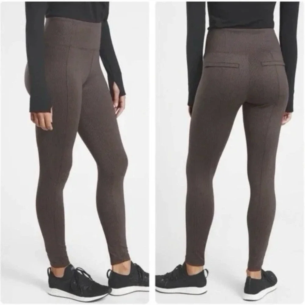 Athleta Delancey Herringbone Tight Women's XL Brown Leggings
